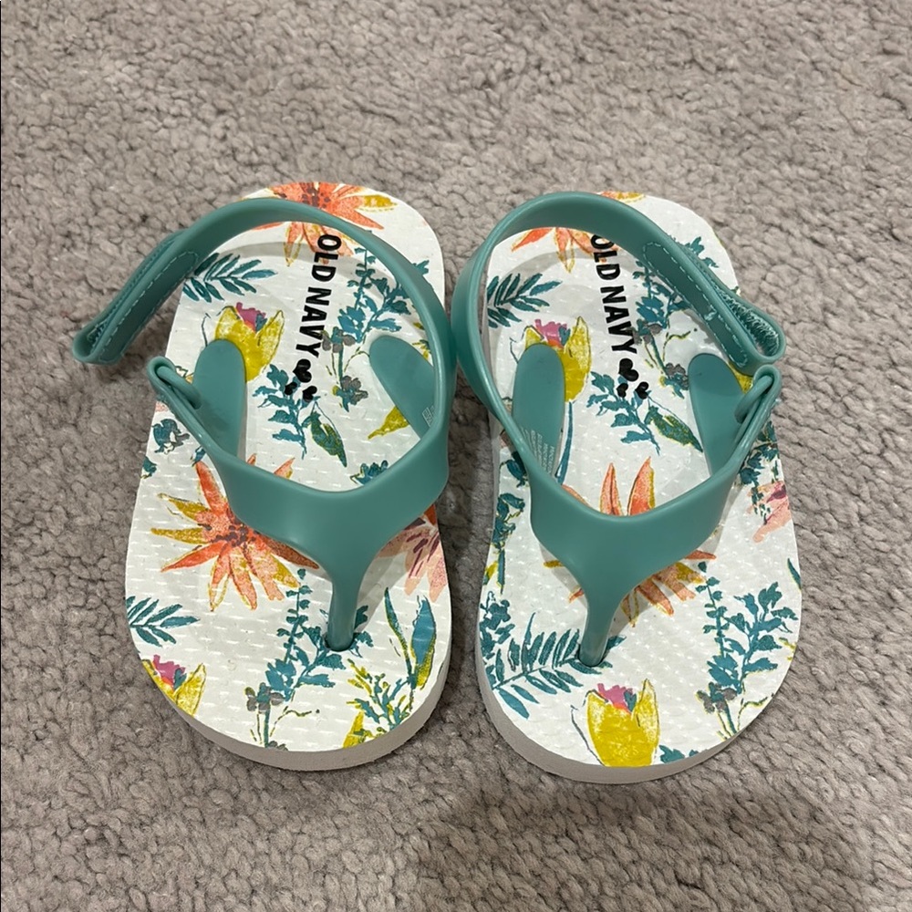 Old Navy Teal and White Sandals Tropical Floral Design